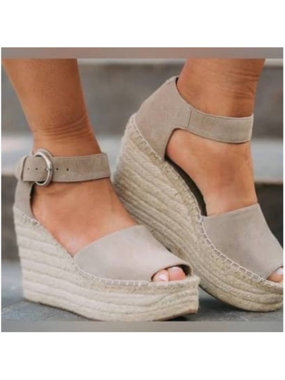Marc Fisher LTD Adalyn Taupe Suede Espadrille Wedge Sandals 8
